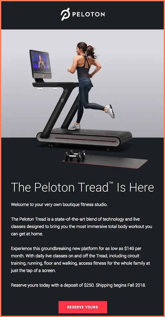 Peleton tread email launch campaign
